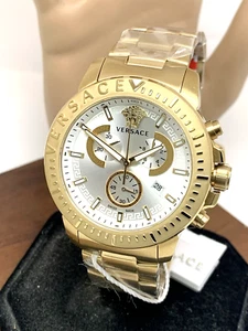 Versace Reloj Hombre VE2E00521 Cuarzo Suizo Cronógrafo Esfera Plateada Acero Dorado - Imagen 1 de 14