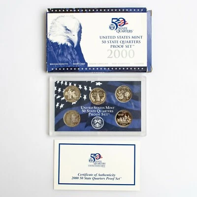 2000 S US 50 State Quarters Uncirculated Proof Mint Set - 5 Proof Coins OGP COA - Image 1 of 4