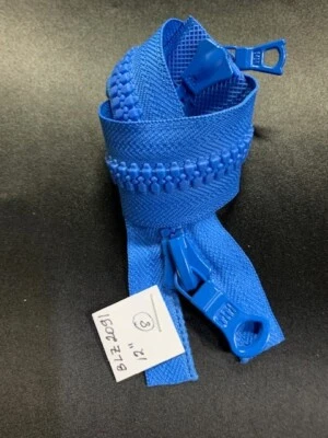 12" Cobalt Molded Plastic 2-way Separating Zippers with Stylized  Pulls - Image 1 of 3