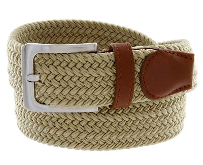 7001G Cinturón elástico para mujer Trenzado elástico tejido lona tela cinturón 1-3/8" (35 mm) Foto 1 de 4