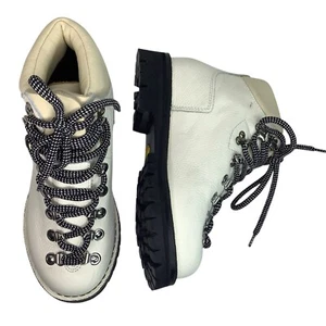 PROENZA SCHOULER White Leather Lug Sole Cord Ankle Combat Hiking Boot 37/US 6.5 - Picture 1 of 13
