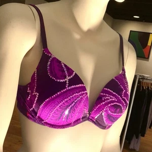 Victoria’s Secret Very Sexy Electric Pink Sequins Push Up Bra Geometric 34c - Picture 1 of 2