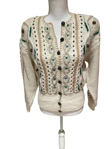Cárdigan de lana vintage años 80 Liz Claiborne para mujer S crema gruesa almohadillas para el hombro Xlnt - Imagen 1 de 14