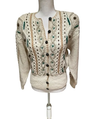 Cárdigan de lana vintage años 80 Liz Claiborne para mujer S crema gruesa almohadillas para el hombro Xlnt Foto 1 de 4