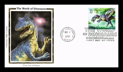 US COVER ALLOSAURUS WORLD OF DINOSAURS FDC COLORANO SILK CACHET - Image 1 of 2