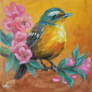 Ukraine Artist Oil Painting Bird Flowers Spring Wall Art Home Decor Original - Picture 1 of 22