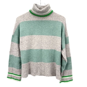 J Crew gestreifter Rollkragen Pullover superweiches Garn Gr. M Wollmischung mint grau - Bild 1 von 11