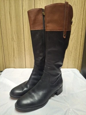 Botas Franco Sarto Mujer Talla 10 M Cuero Negro y Marrón Montar Hasta la Rodilla Cremallera Foto 1 de 4