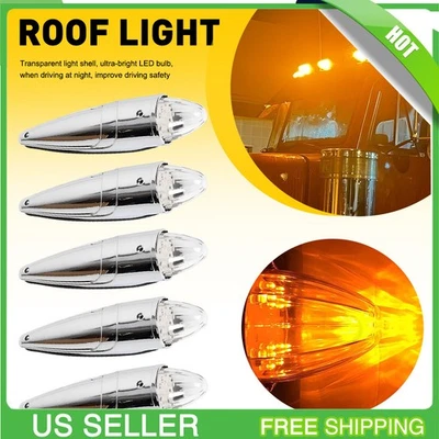 5x Clear/Amber 17 LED Torpedo Cab Marker Roof Light Lamp For Peterbilt Kenworth - Image 1 of 4