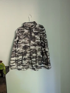 Duluth Trading Co Women's XXL Gray Camo T-snap Fleece Pullover Front Pocket - Picture 1 of 9