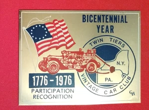Zweihundertjährige Auto Show Plakette zweistufig Vintage Car Club NY & PA Metall 3"x4" - Bild 1 von 4