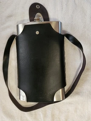 64 oz Stainless Steel Flask In Leather Case With Hip Holster  - Image 1 of 4