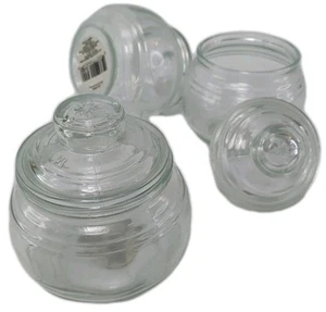 Lot Of 3 Glass Candy Mint Nut Jar With Lid 5" Tall Embossed Star Lid Retro Decor - Picture 1 of 5