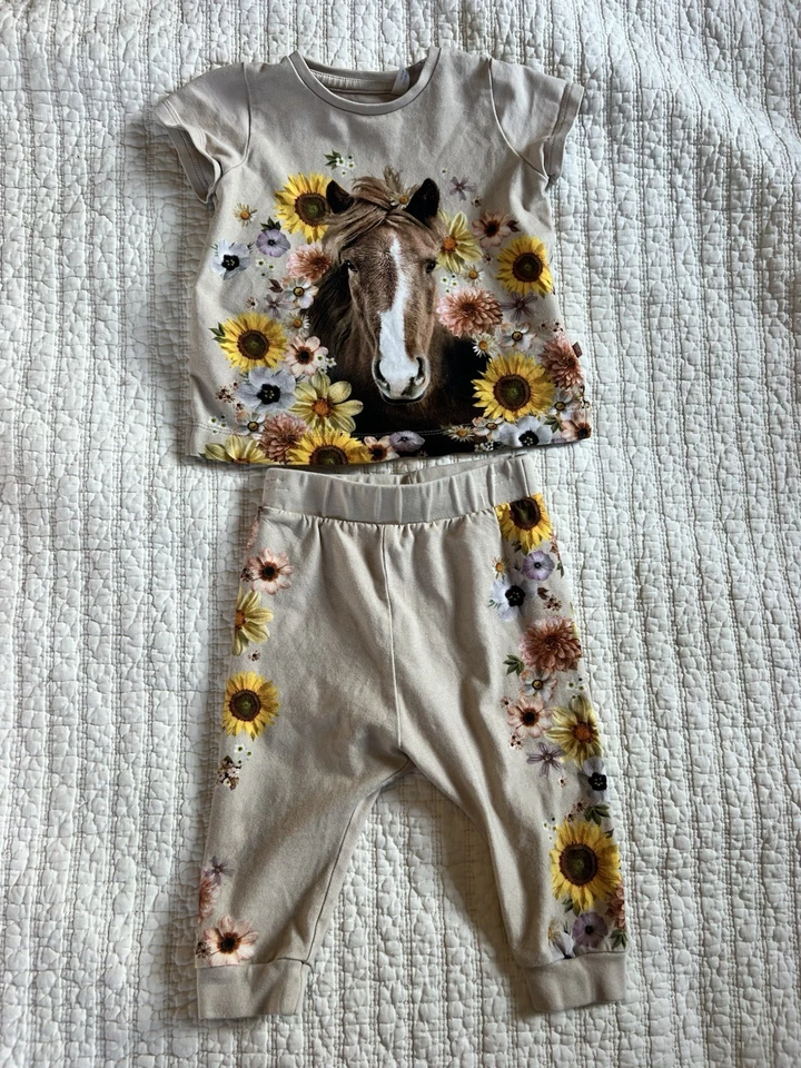 Molo Baby Girls Cotone Biologico, Cavallo Floreale, Set 2 Pezzi, Eco Naturale 3-6 M - Immagine 1 di 4