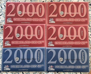 Lot of 6 Philadelphia and Denver US Mint 2000 Uncirculated Coin Sets - Picture 1 of 24