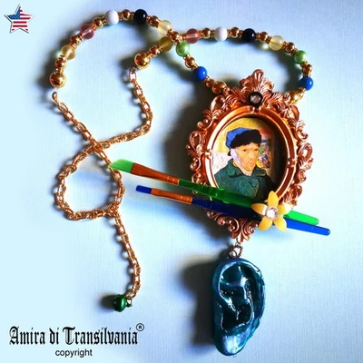 Van Gogh Ear Vintage Assemblage Jewelry Necklace Pendant Luxury Baroque Rococo - Image 1 of 4