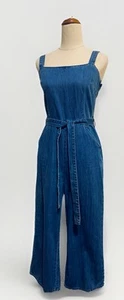 Womens Blue Denim Jumpsuit/Overall Wide Leg Size 6 By Sportsgirl Brand New Small - Picture 1 of 22