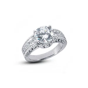 Diamanti naturali rotondi 2,88 ct E-SI1 950 placca. Anello con pietra laterale stile vintage - Foto 1 di 3