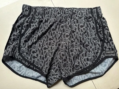 Calvin Klein Women's Running Shorts Medium Black White Logo Print - Image 1 of 4