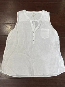 LILLY PULITZER Damen Tanktop, Größe XL, weiß Leinen Goldknöpfe - Bild 1 von 3