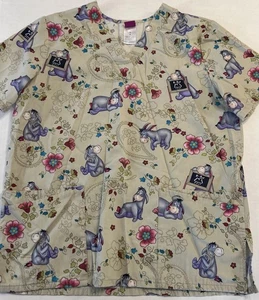Wonderful World Of Disney Eeyore Paisley Gray Scrub Top Sz M Workwear Flowers - Picture 1 of 14