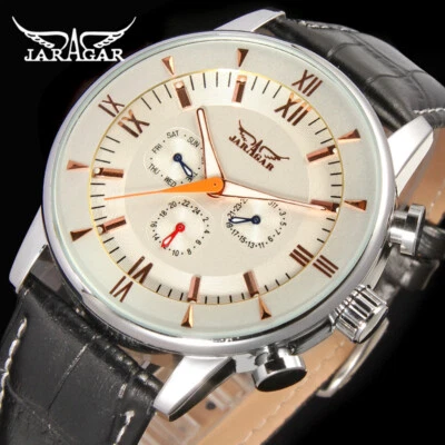 Jaragar Automatic 6 Hand Stainless Steel Leather Strap Sports Watch - Image 1 of 4