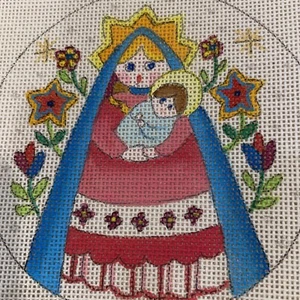 Handpainted Needlepoint Canvas Holy Virgin Mary Christmas Ornament Dede 3” 2 Pce - Picture 1 of 6