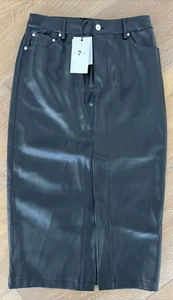 Neu mit Etikett 7 for all Mankind Midi-Bleistiftrock Kunstleder schwarz mit Schlitz XS - Bild 1 von 5