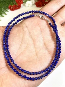 Blue Lapis Lazuli Faceted Gemstone Beads Handmade Women Minimalist Necklace 18" - Picture 1 of 10