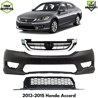 Front Bumper Cover Paintable & Grille Assembly Kit For 2013-2015 Honda Accord Foto 1 de 4