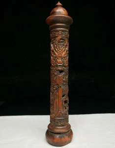 chinese big old wood carved dragon statue figure netsuke incense burner tube - Picture 1 of 8