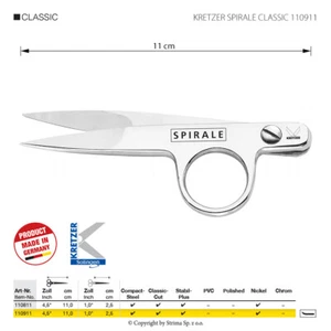 110911 KRETZER SPIRALE -THREAD CLIP 4,5"/11 CM, BENT, POINTED TIP, NICKEL PLATED - Picture 1 of 1