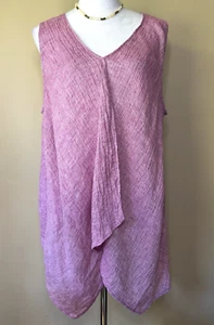 J.Jill Pure Jill 100% Crinkle Linen Drape Front Sleeveless Tunic XL Coastal Sea - Picture 1 of 10