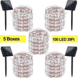 5 Pack 100 LED 39ft Solar Operated Mini LED Copper Wire String Fairy Lights - Picture 1 of 13