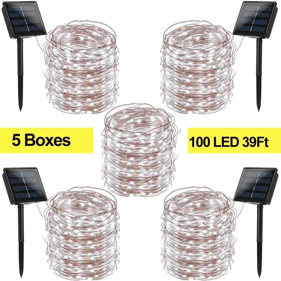 5 Pack 100 LED 39ft Solar Operated Mini LED Copper Wire String Fairy Lights - Image 1 of 4