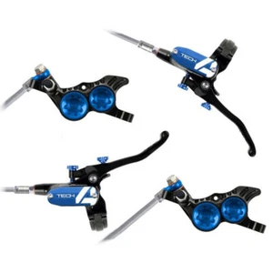 ⭐ Freni a disco HOPE Tech4 E4 Nero-Blu Treccia Metallica Anteriore e Posteriore - Foto 1 di 1
