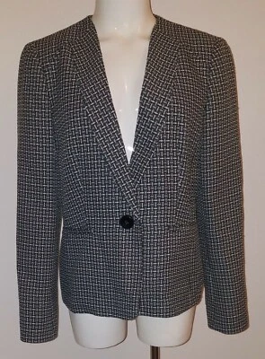 Black Label by Evan-Picone Blazer Jacket 10 Career Lined 1-Button Green White - Image 1 of 4