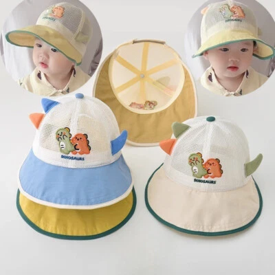Baby Duck Cap Kids Wide Brim Sun Protection hat Dinosaur Cartoon Thin mesh Hats - Image 1 of 4