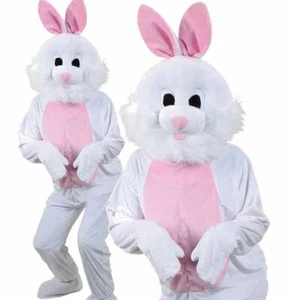 Weiß OSTERNHASE KANINCHEN DELUXE MASKOTTCHEN Kostüm Erwachsene Plüsch Outfit - Bild 1 von 3