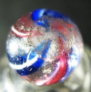 Ant. Marmo tedesco fatto a mano rosso bianco blu, bianco nucleo latticinio con marchi pontil - Foto 1 di 7