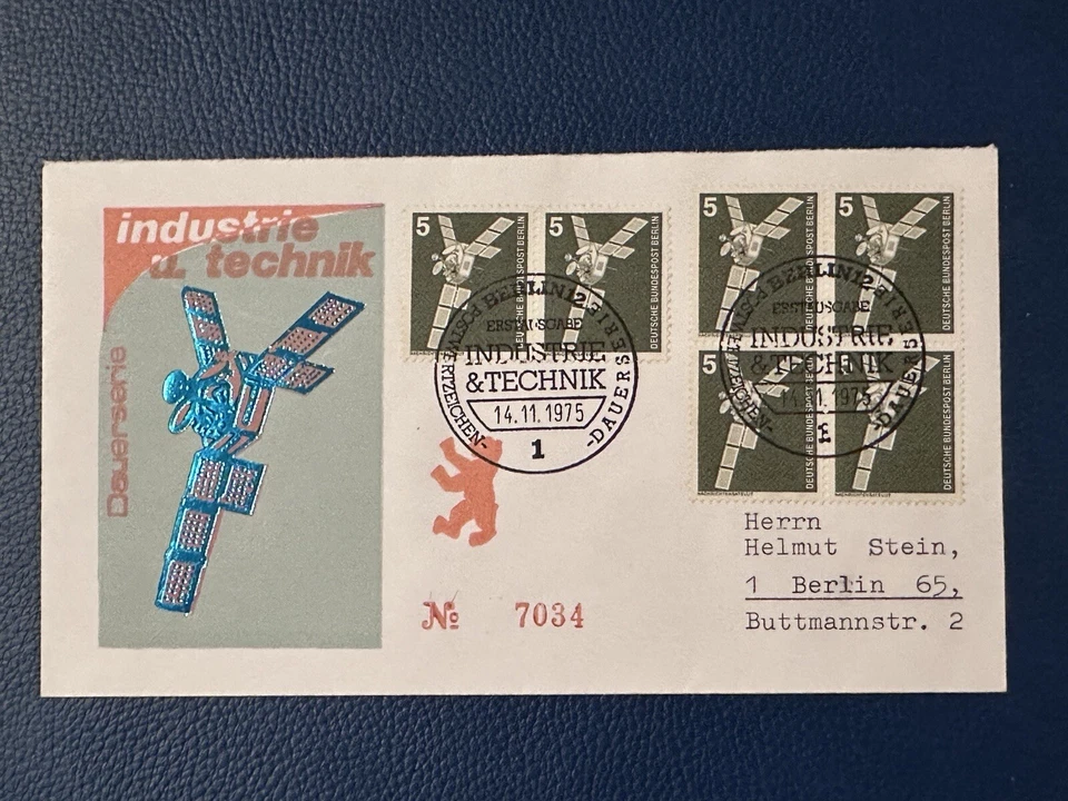 GERMANY BERLIN 1975 FDC INDUSTRY & TECHNOLOGY BERLIN POSTMARK - Image 1 of 2