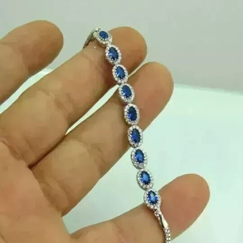 VALENTINO Bracciale donna bolo zaffiro blu 3 ct taglio ovale creato in laboratorio placcato oro 14 carati Wh 7 5"