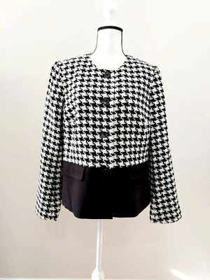 全新带标签 $120/TALBOTS/女士/Z.14/针织西装外套/夹克/黑色/白色/HERRINGBONE/衬里 — 第 1/4 张图片