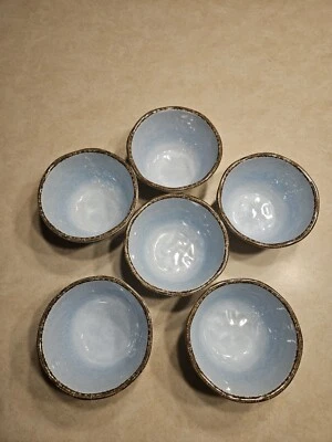 Cantidad 6 cuencos de sopa circulares marca "ETIQUETA" azul/blanco nublado marrón melamina 5 1/4" de diámetro Foto 1 de 4