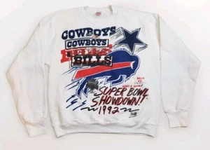 Vtg 1992 Cowboys vs Buffalo Bills Super Bowl XXVII NFL Sweatshirt Large 90s USA - Picture 1 of 11