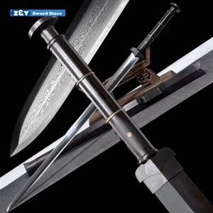Espada china de acero doblada Damasco de calidad hoja octaédrica ébano lista para la batalla - Imagen 1 de 10