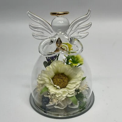 Estatuilla de Ángel de Vidrio Flor Amarilla Conservada Regalo San Valentín Cumpleaños Día de la Madre Foto 1 de 4