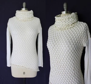 Twenty Montreal mesh crochet macramé net cream funnel top tunic hoodie sweater - Picture 1 of 10