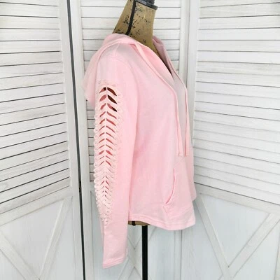 Venus Hoodie Sweatshirt Womens Small Pink Pearl Cutout Long Sleeve Pullover - Image 1 of 4