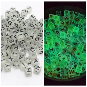 250 Assorted Acrylic Alphabet Letter Cube Beads 6mm Glows in the Dark Kids Craft - Picture 1 of 5